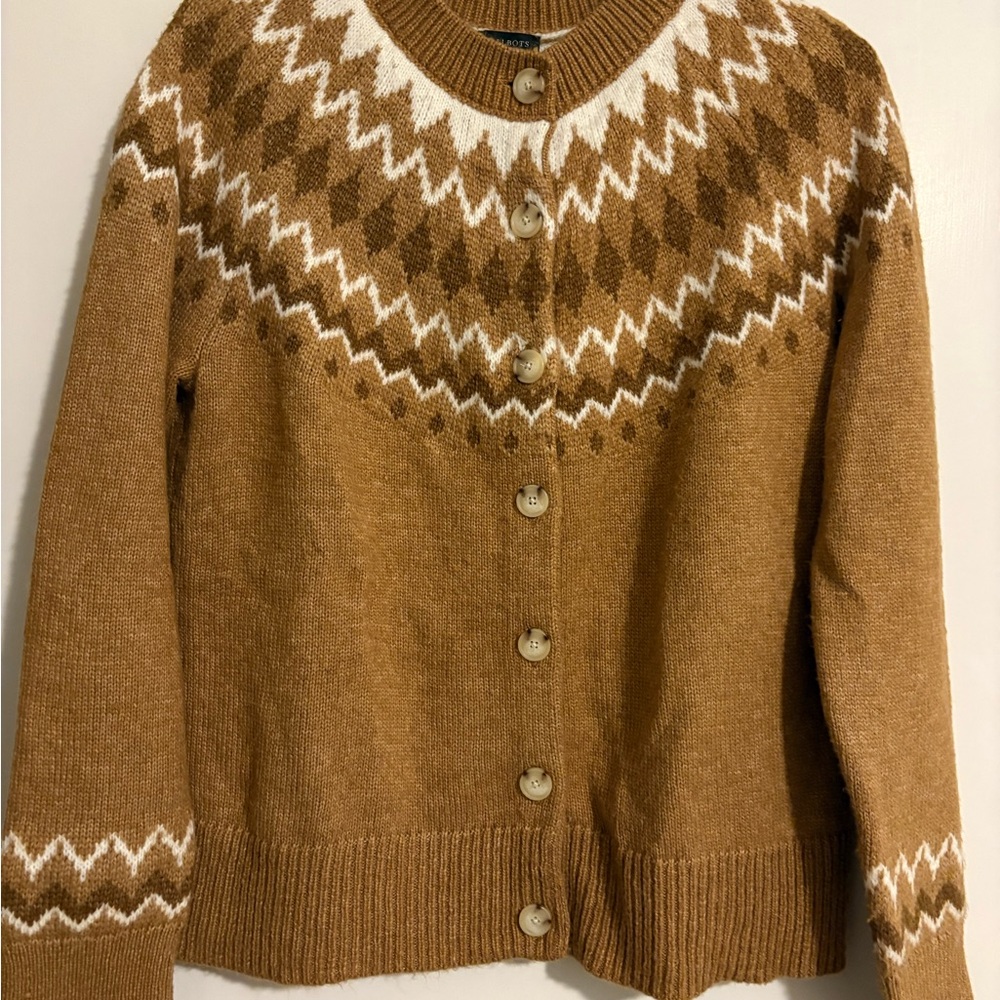 Talbots Tan and White Cardigan Sweater